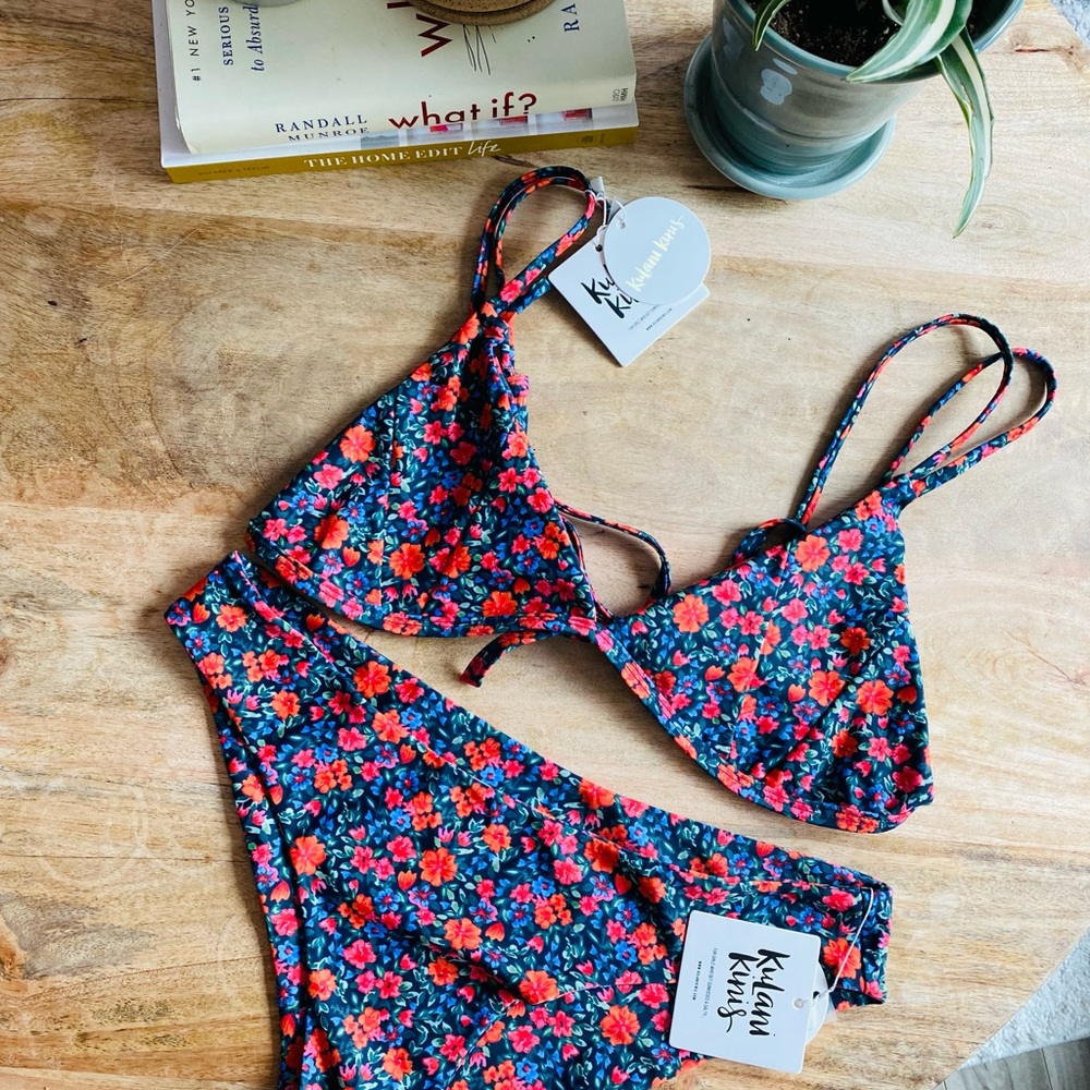 Kulanikinis ✨👙Scoop Triangle Bikini Top-Amor & Full Coverage Bikini Bottom-Amor
